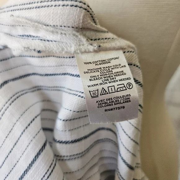 NWOT Ann Taylor Factory Button Front Cotton White Blue Stripe Shirtdress Large - Picture 9 of 11